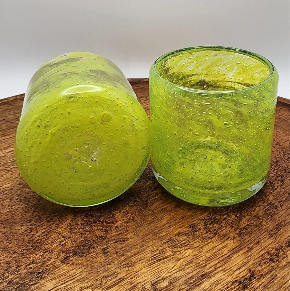 Set of 2 Crate & Barrel Calypso Tealight Votive Candle Holders Neon Yellow Lime